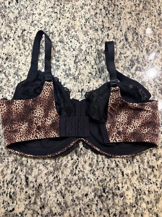 Lilyette 38G Lace Bra Black Leopard Print Full Coverage Underwire - Picture 2 of 5